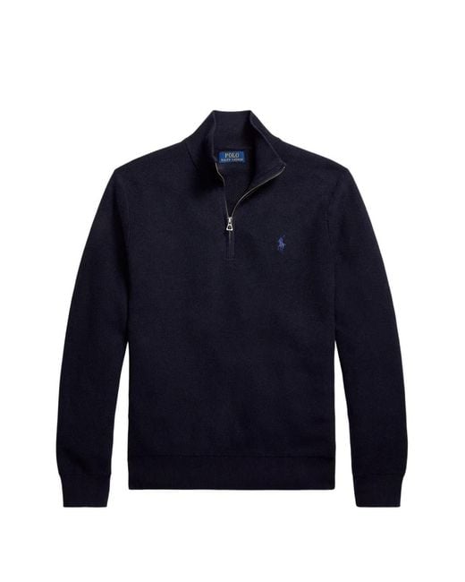 Polo Ralph Lauren Blue Logo-Embroidered Quarter-Zip Sweater for men