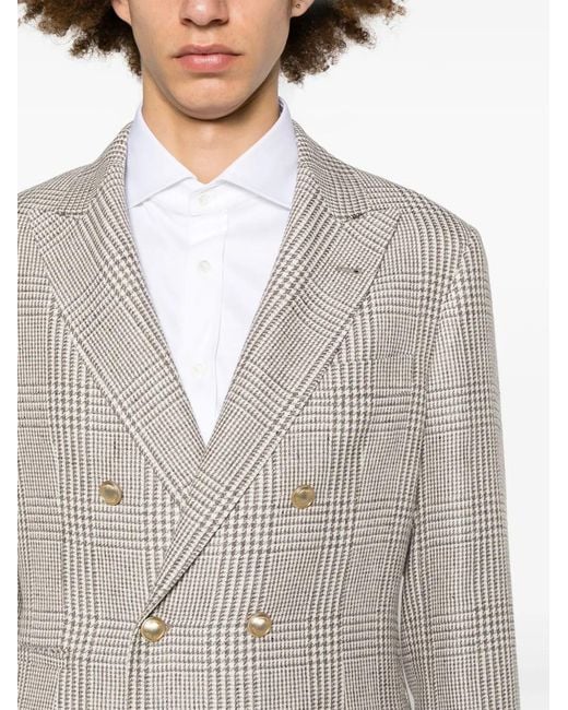Brunello Cucinelli White Prince Of Wales Checked Blazer for men