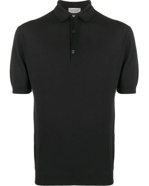 John Smedley Black Short Sleeve Polo Shirt for men