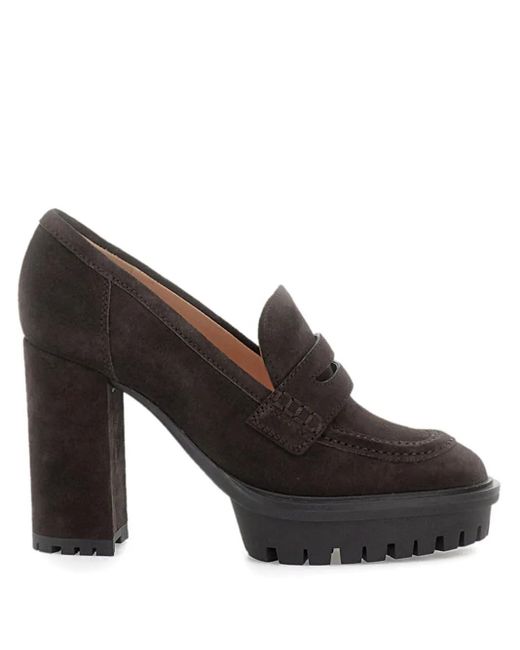 Gianvito Rossi Black Loafer-Style Platform Heeled Pumps