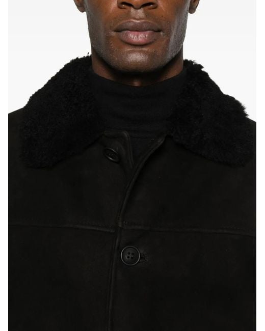Salvatore Santoro Black Shearling-Collar Coat for men