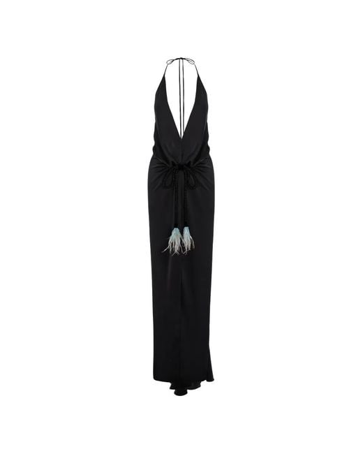 V:PM ATELIER Black Feather-Trim Halterneck Dress