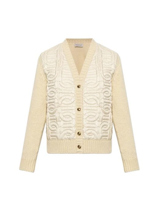 Moncler White Chain Quilted Padded V-Neck Cardigan
