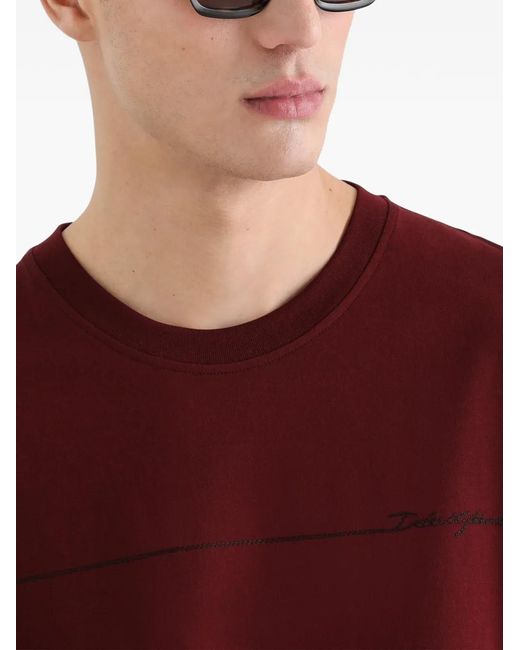 Dolce & Gabbana Red Cotton T-Shirt With Logo for men