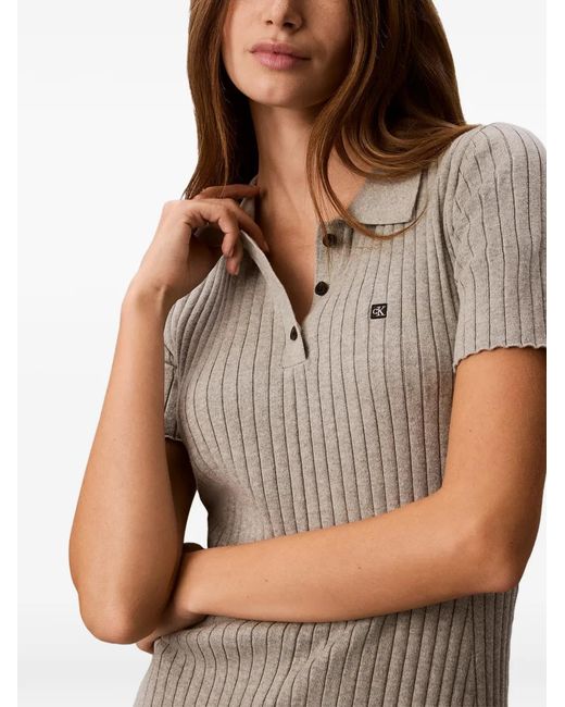 Calvin Klein Natural Ribbed-Knit Polo Mini Dress