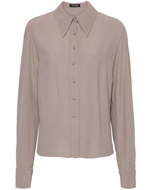 Styland Brown Oversized-collar Crepe Shirt