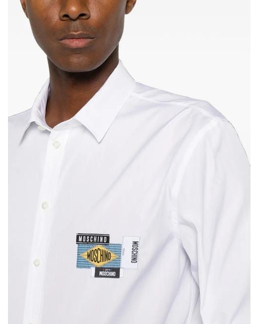 Moschino White Logo-Patch Button-Down Shirt for men
