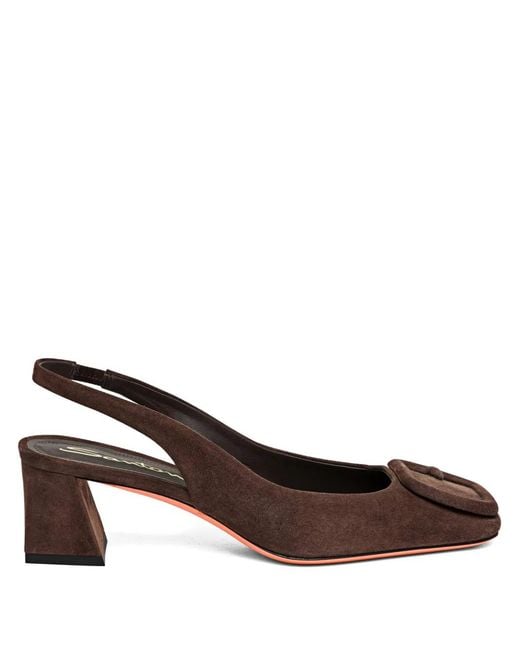 Santoni Brown 5Mm Suede Buckle-Detail Pumps