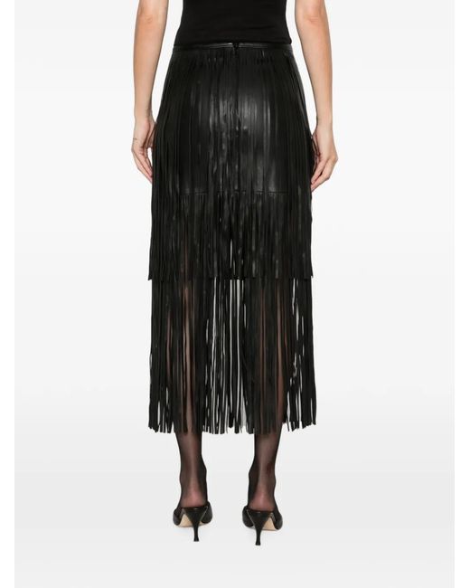 Maje Black Fringe-Detail Midi Skirt