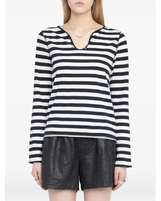 Zadig & Voltaire Blue Henley Striped Long-Sleeve T-Shirt