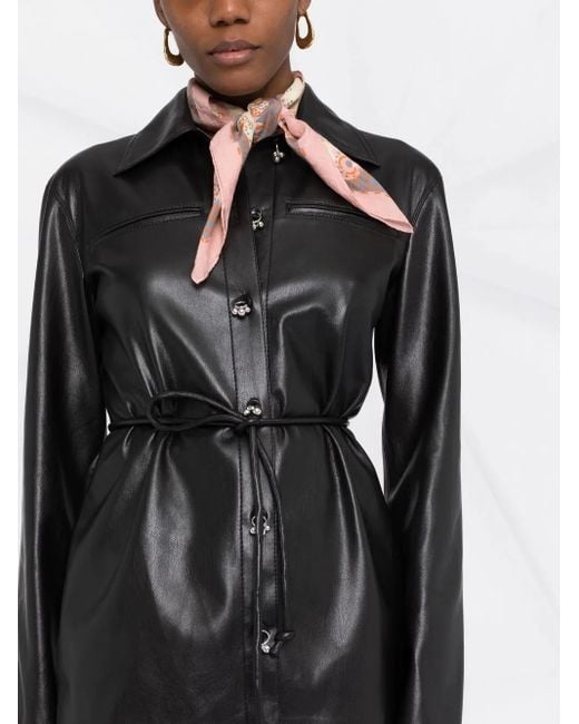 Nanushka Black Faux-Leather Dangling-Button Shirt