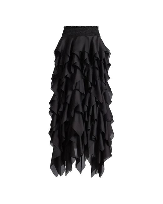 Balmain Black Long Ruffled Skirt