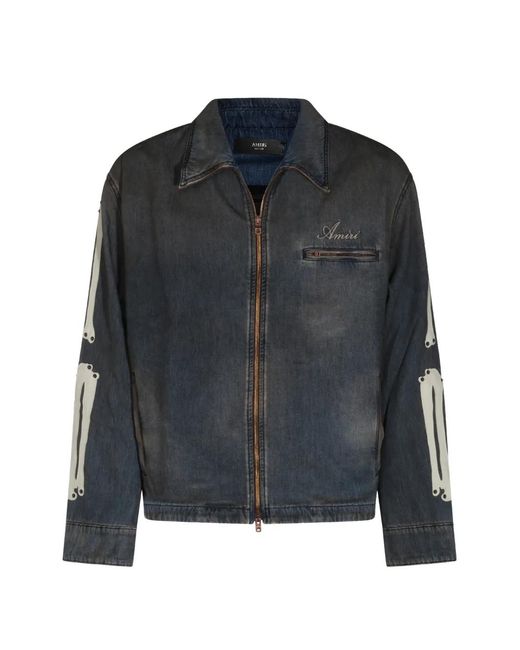 Amiri Black Skels Leather-Patch Denim Jacket for men