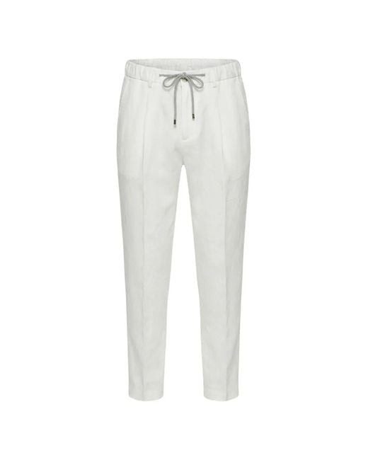 Barba Napoli White Drawstring Linen Trousers for men