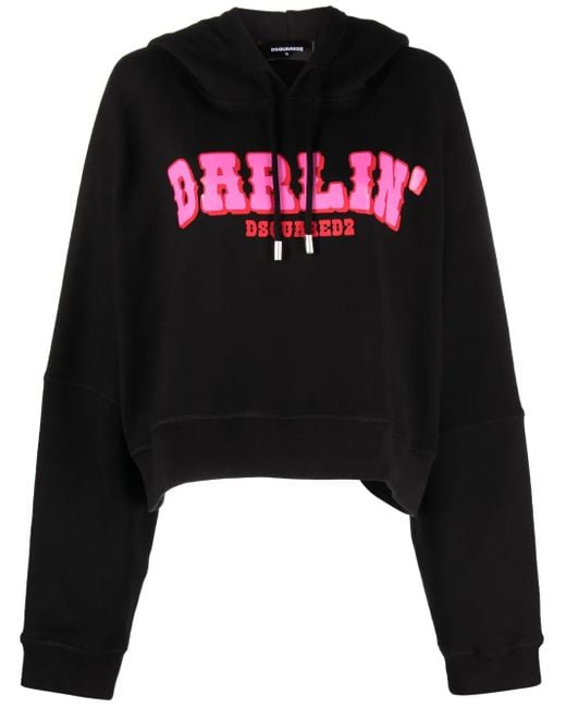 DSquared² Black Darlin' Logo-Print Cotton Hoodie