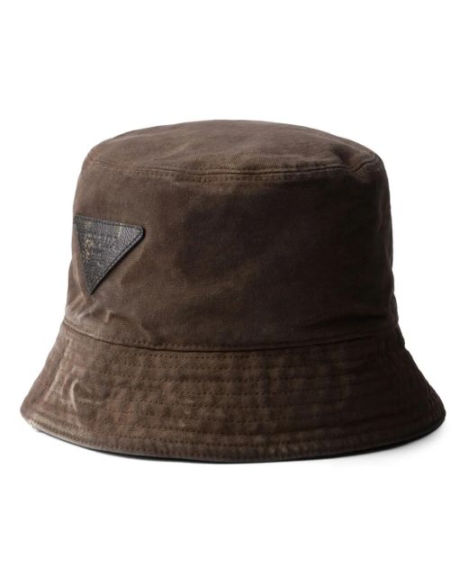 Prada Cotton Bucket Hat in Brown for Men Lyst UK