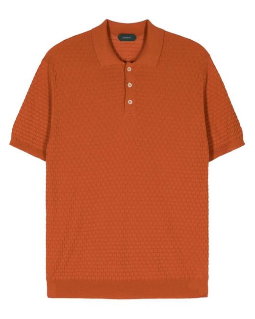 Zanone Orange Textured Cotton Polo Shirt for men