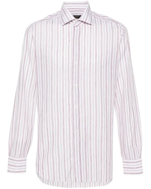 Barba Napoli White Spread-Collar Striped Shirt for men