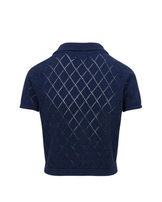 Hevron Blue Arlet Diamond-Pattern Cardigan