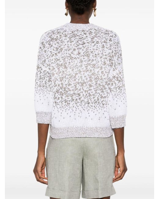 Peserico White Sequin-embellished Knitted Jumper