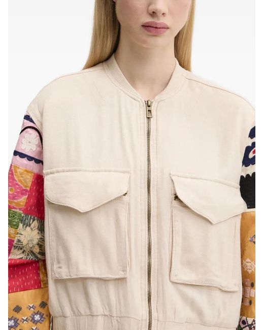 Desigual Blue Patchwork-Sleeve Bomber Jacket