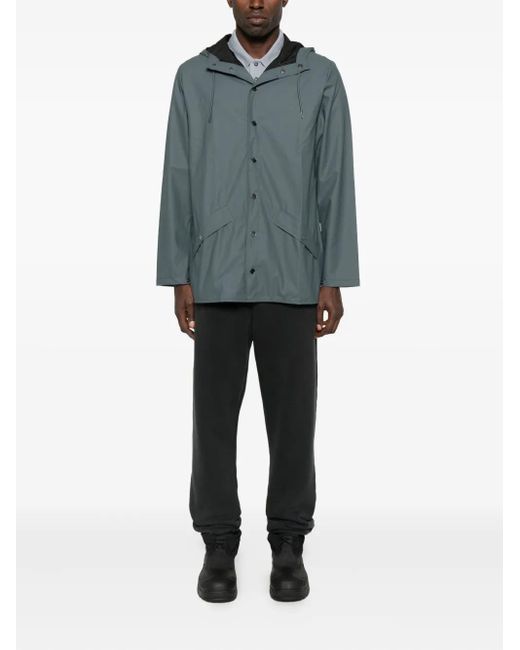 Rains Blue Snap-Button Hooded Raincoat