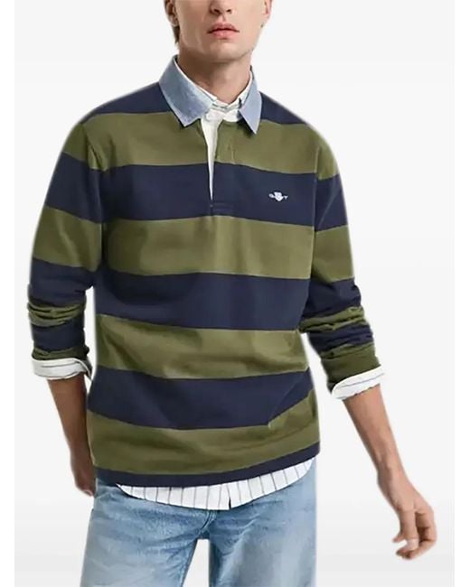 Gant Green Polo Rayé En Chambray for men