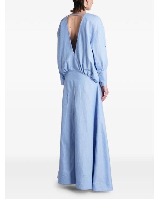 BATAKOVIC Belgrade Blue V-Neck Cotton Maxi Dress