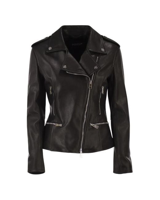 Dondup Black Leather Biker Jacket