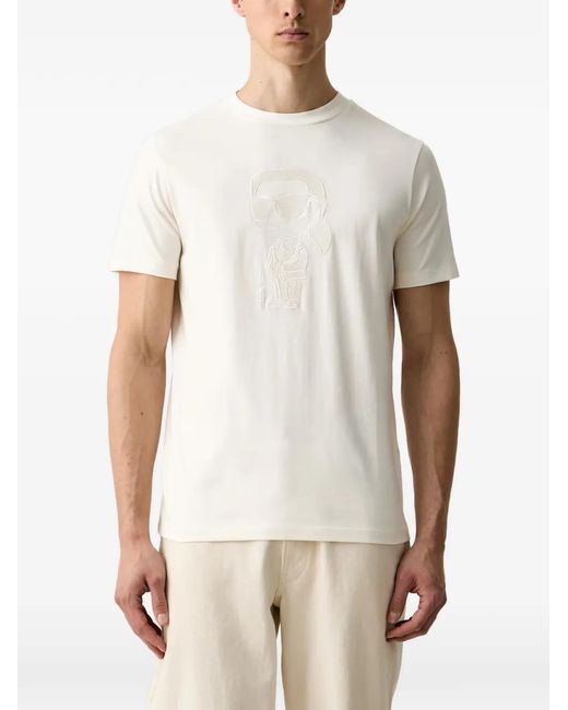 Karl Lagerfeld White Ikonik-Embroidered T-Shirt for men