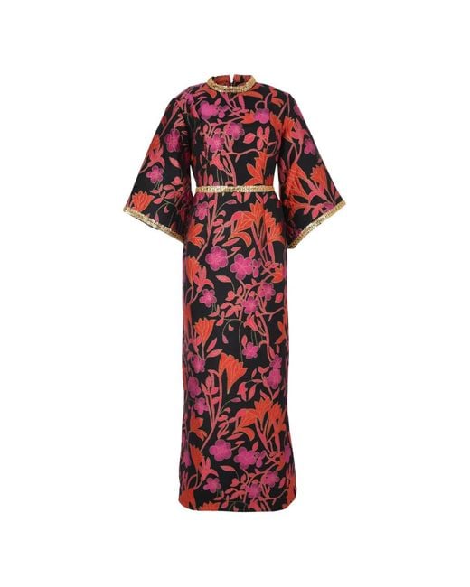 Baruni Red Mira Floral Maxi Dress