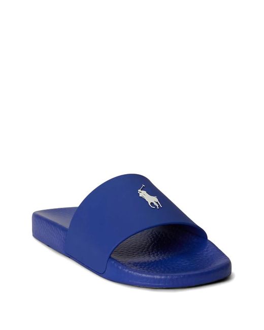 Polo Ralph Lauren Blue Logo-Patch Slides for men