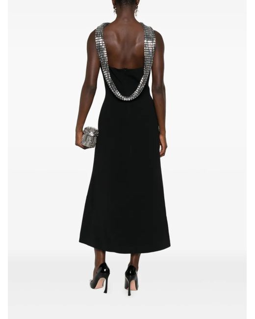 David Koma Black Embellished-Collar Sleeveless Midi Dress