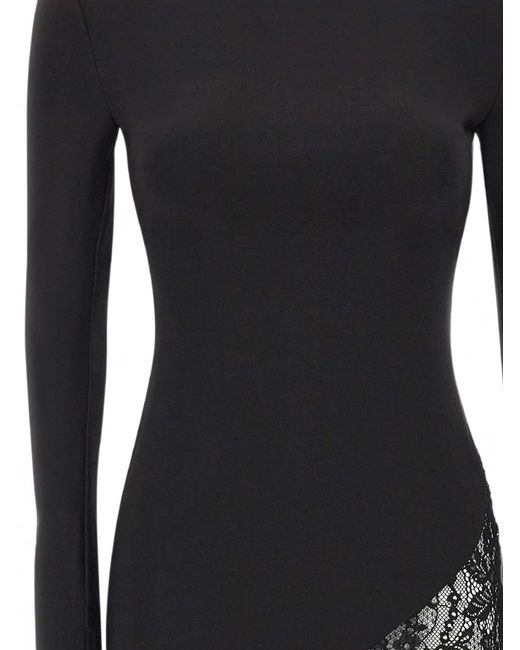 Twentyfourhaitch Black Lace-Insert Mini Dress