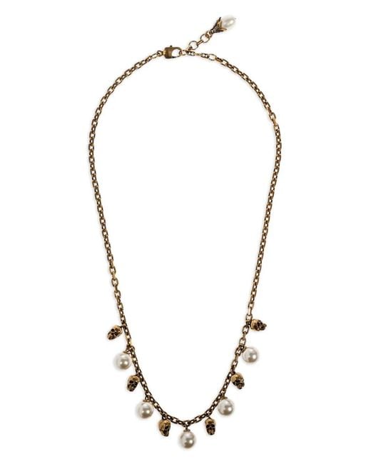 McQueen Metallic Skull Pearl Necklace