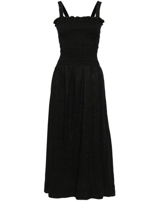 Faithfull The Brand Black Messini Linen Midi Dress