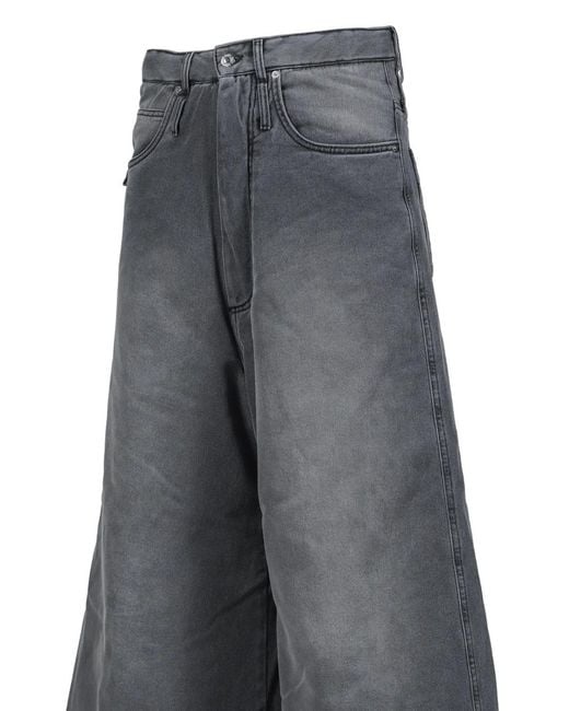 LỰU ĐẠN Gray Washed-Effect Wide-Leg Jeans for men