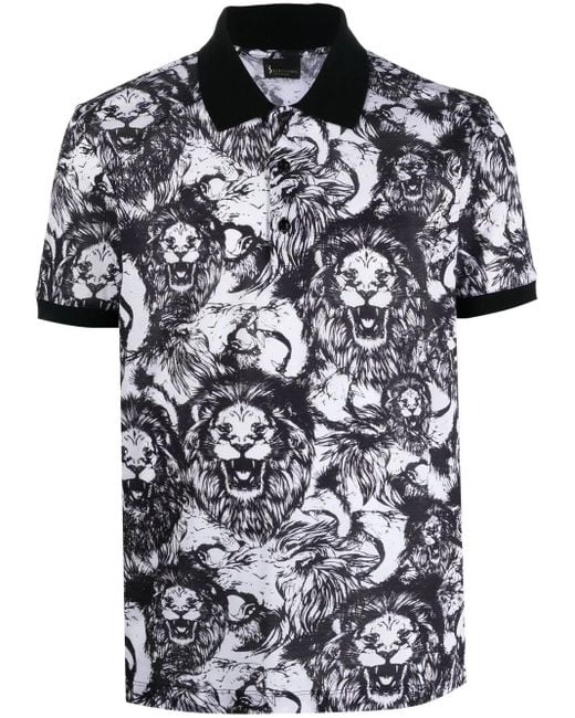 Billionaire Black All-Over Lion-Print Polo Shirt for men