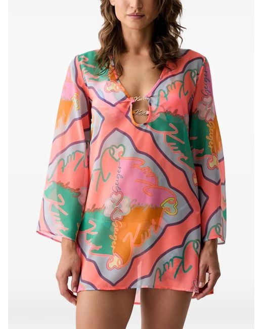 Kurt Geiger Red Kurt Tunic Logo-Print V-Neck Shirt