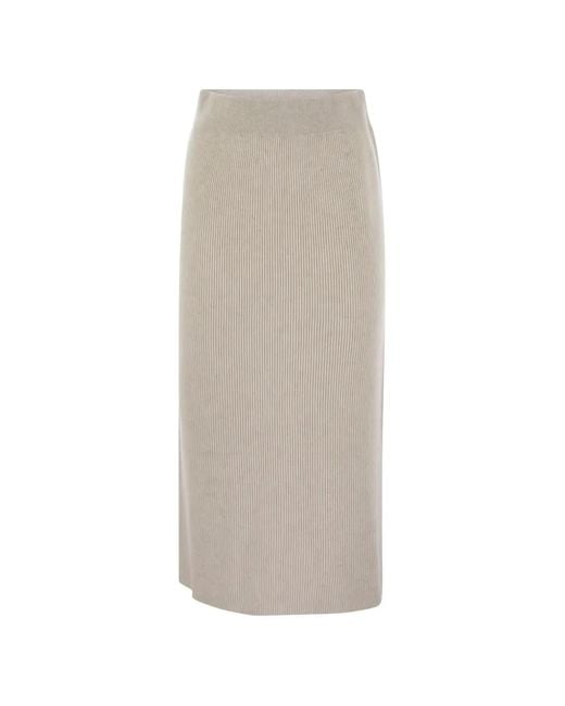 Brunello Cucinelli White Ribbed Midi Skirt