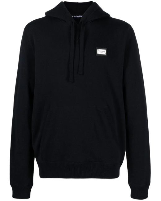 Dolce & Gabbana Blue Logo-Plaque Knitted Hoodie for men