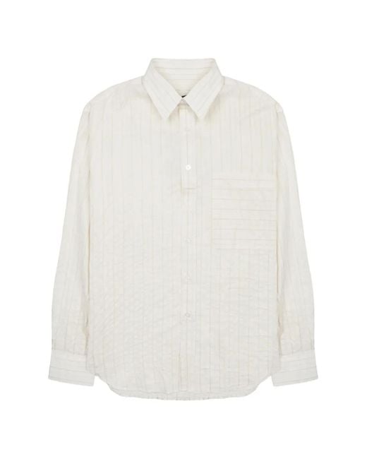 Costumein White Andrea Vertical-Stripe Chest-Pocket Shirt for men