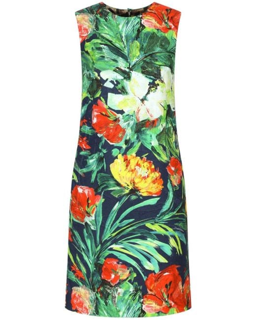 Dolce & Gabbana Green Midikleid mit Blumen-Print