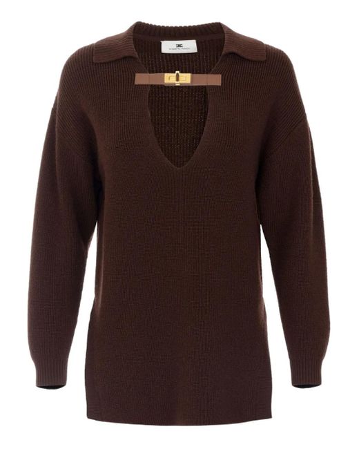 Elisabetta Franchi Trui Met Gespdetail En Polokraag in het Brown