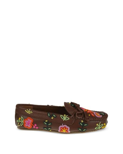 De Siena Shoes Brown Floral Beaded Loafers