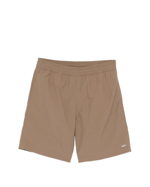 A.P.C. Brown Elasticated-Waist Logo Shorts for men