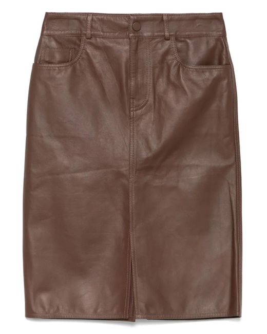 Jacob Cohen Brown Leather Midi Skirt