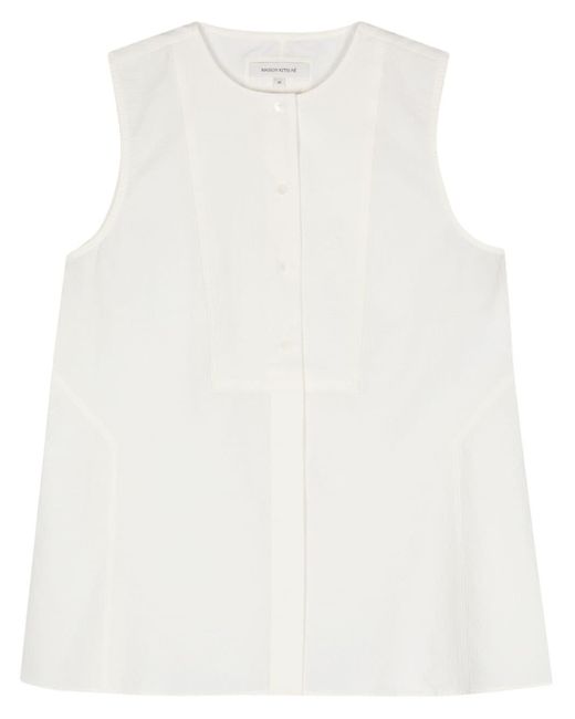 Maison Kitsuné White Crinkled Sleeveless Shirt