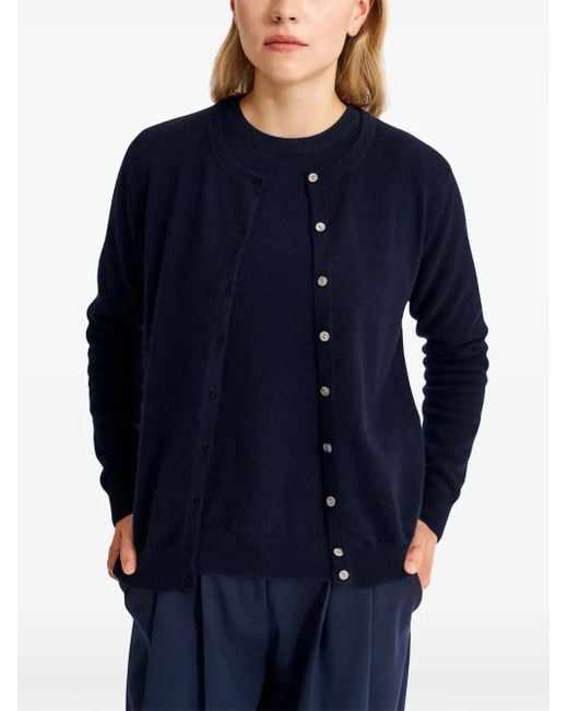 Pringle of Scotland Blue Crew-Neck Cashmere Cardigan