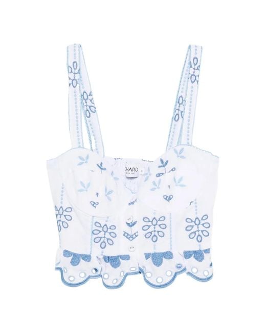 Charo Ruiz Blue Zia Floral-Embroidered Top